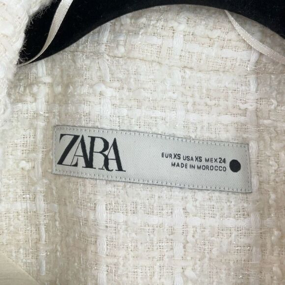Zara Cream Notched Lapel Collar Single Breasted Tweed Textured Blazer Size XS - Picture 7 of 9